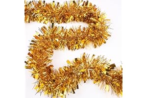 LZZYWYDTT 33FT Christmas Tinsel Garland,Gold Shiny Metallic Foil Decorations for Parade Floats, Halloween, Christmas Tree, New Year Parties,Birthday Party,Indoor and Outdoor Disco Party Supplies