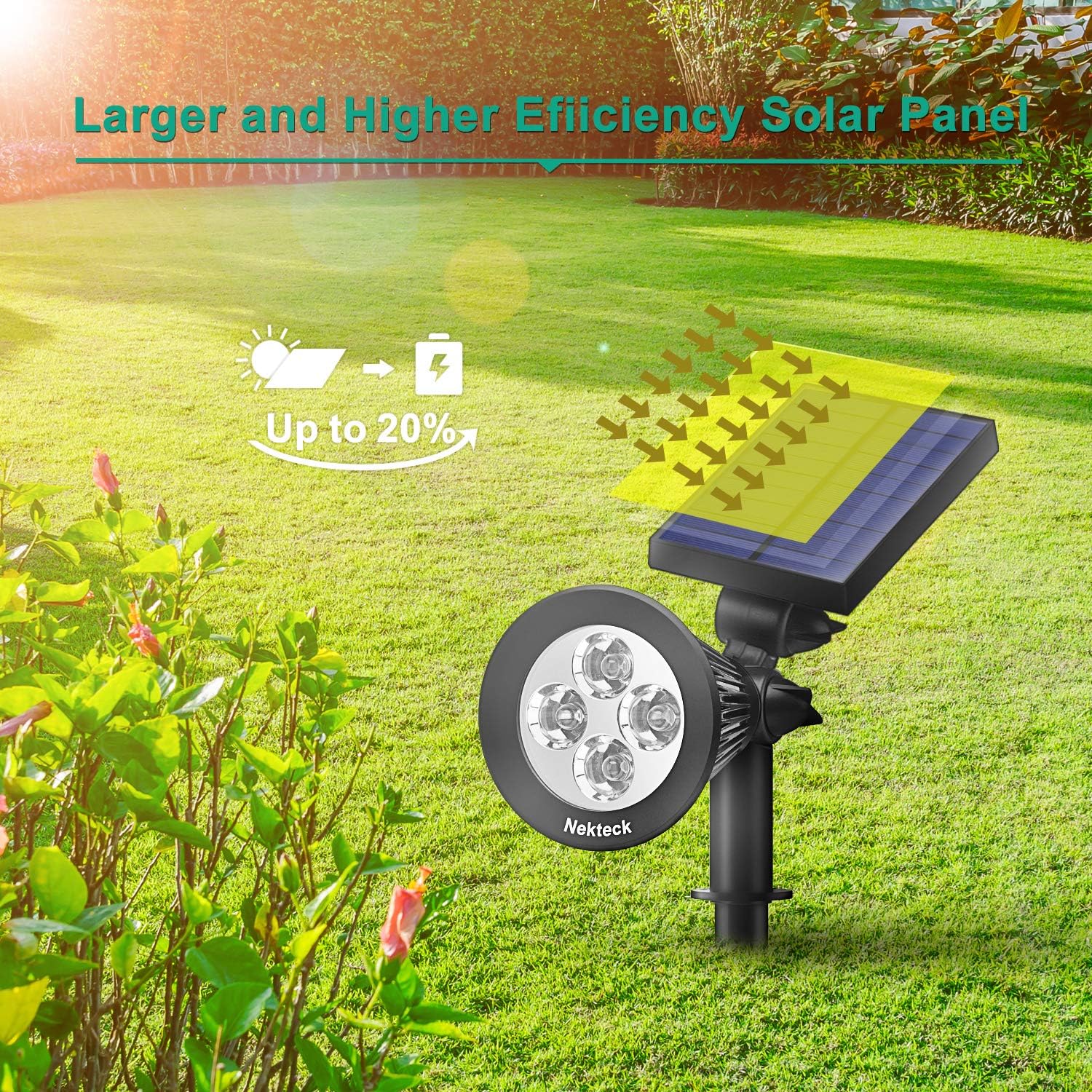 Nekteck 4 Pack Solar Lights, 2-in-1 Outdoor Solar Spotlights Powered Adjustable Wall Light Landscape Lighting, Bright and Dark Sensing, Auto On/Off for Yard, Pathway, Walkway, Garden, Driveway : Garden & Outdoor