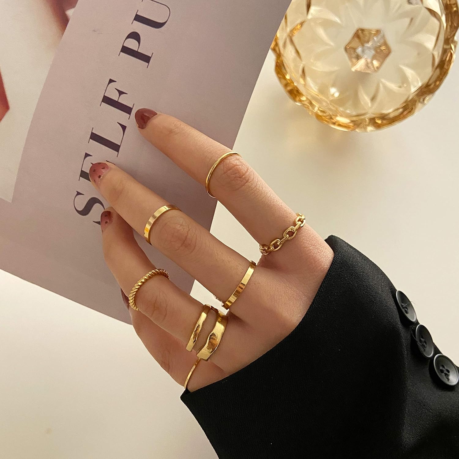 Gold Knuckle Rings Set for Women Girls Snake Chain Stacking Ring Vintage BOHO Midi Rings SIze Mixed (Design 10 Gold): Clothing