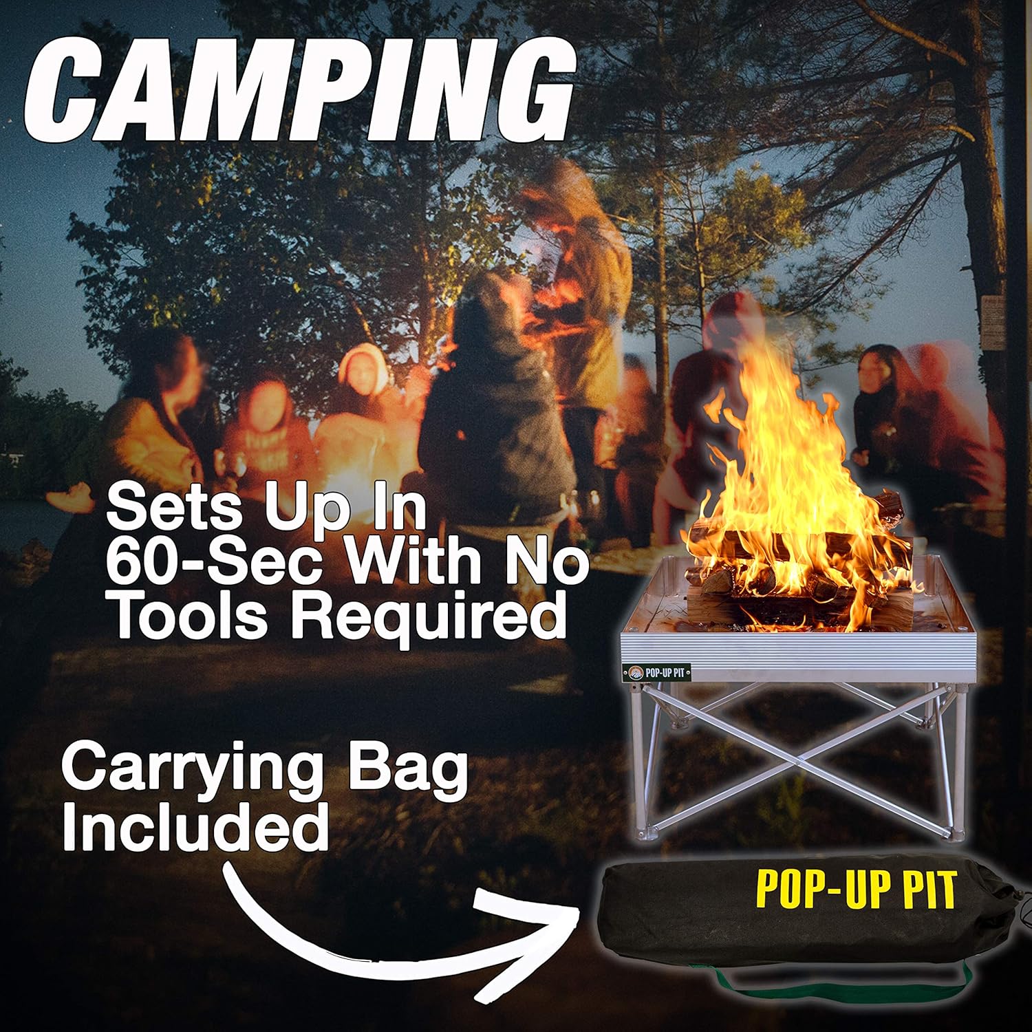 FIRESIDE OUTDOOR Pop-Up Fire Pit | Portable and Lightweight | Fullsize 24 Inch | Weighs 7 lbs. | Never Rust Fire Pit | Heat Shield NOT Included : Garden & Outdoor