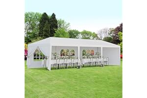 F2C 10 * 30 FT Outdoor Gazebo White Canopy with Removable Sidewalls Windows，Party Wedding Tent Cater Events Pavilion Beach BBQ Event,Waterproof