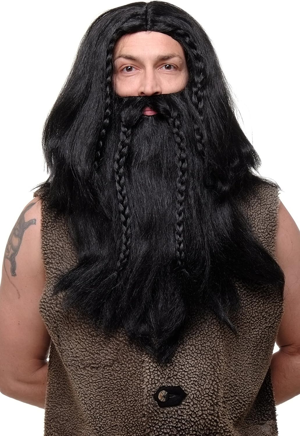 WIG ME UP - Party/Fancy Dress/Halloween black Wig & Beard Erik Viking Chieftain Barbarian Berzerker Dwarf