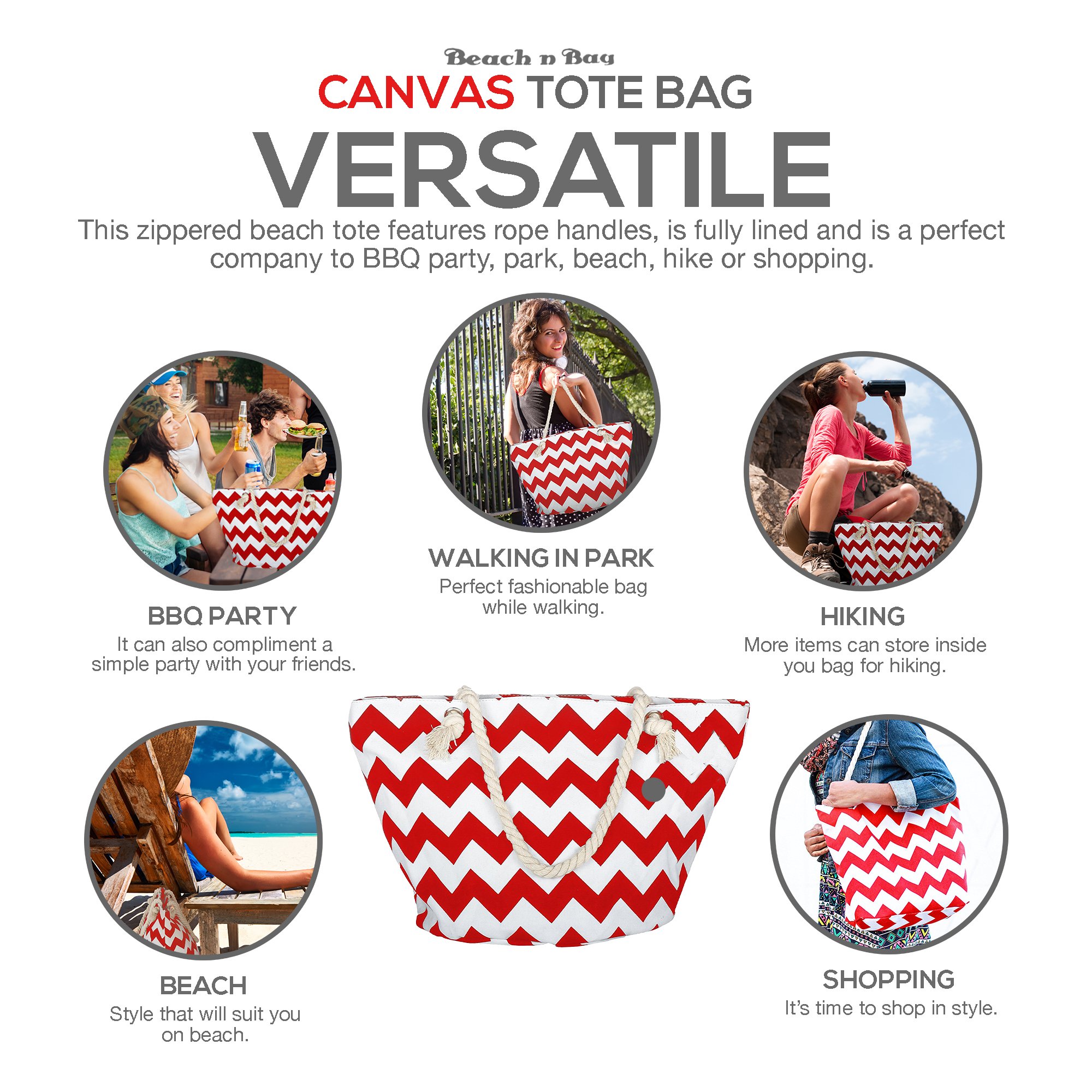 Beach Canvas Tote Bag - Fashion Shopping Handbag - Ladies Shoulder Casual Bag