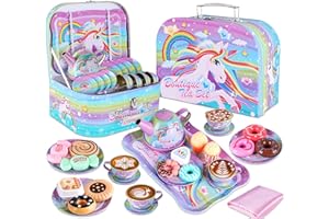 Jugana Toy Tea Set for Little Girls, Princess Tea Toy Kid Afternoon Tea Set Including Teapot,Cups, Plates, Dessert, Drinks & Carrying Case, Kitchen Pretend Play Toys Birthday Gift for Kids