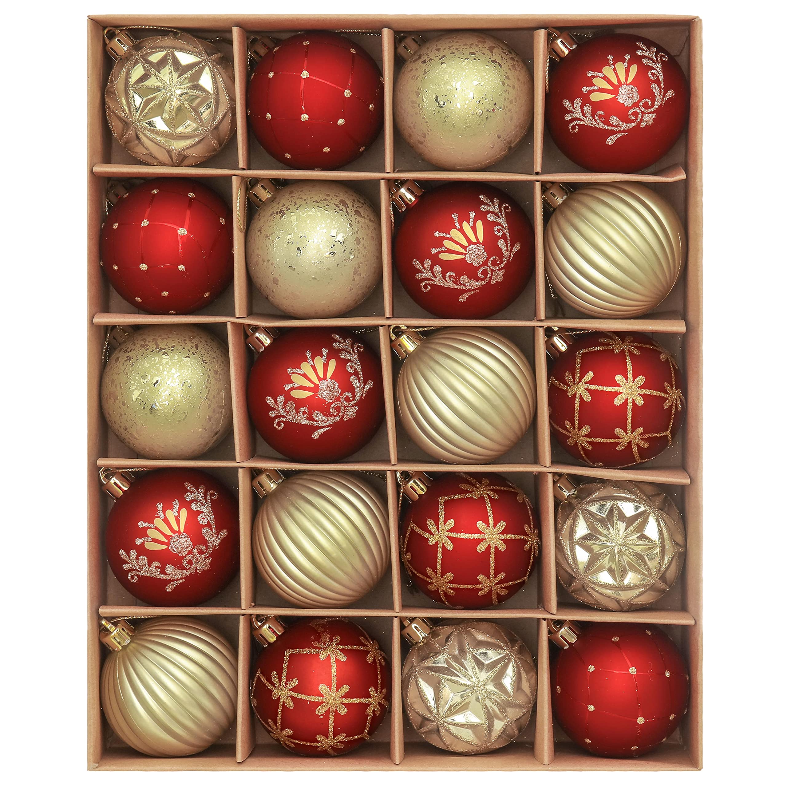 Valery Madelyn Christmas Tree Decorations Christmas Baubles Red Gold 20pcs 6cm Shatterproof Baubles for Tree Balls Ornaments for Traditional Xmas Decoration