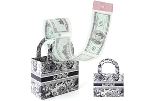 Vane Oak Money Pull Box for Cash, Surprise Money Boxes Retro Jacquard Mini Gift Bag with 30 Pcs Transparent Bags for Birthday