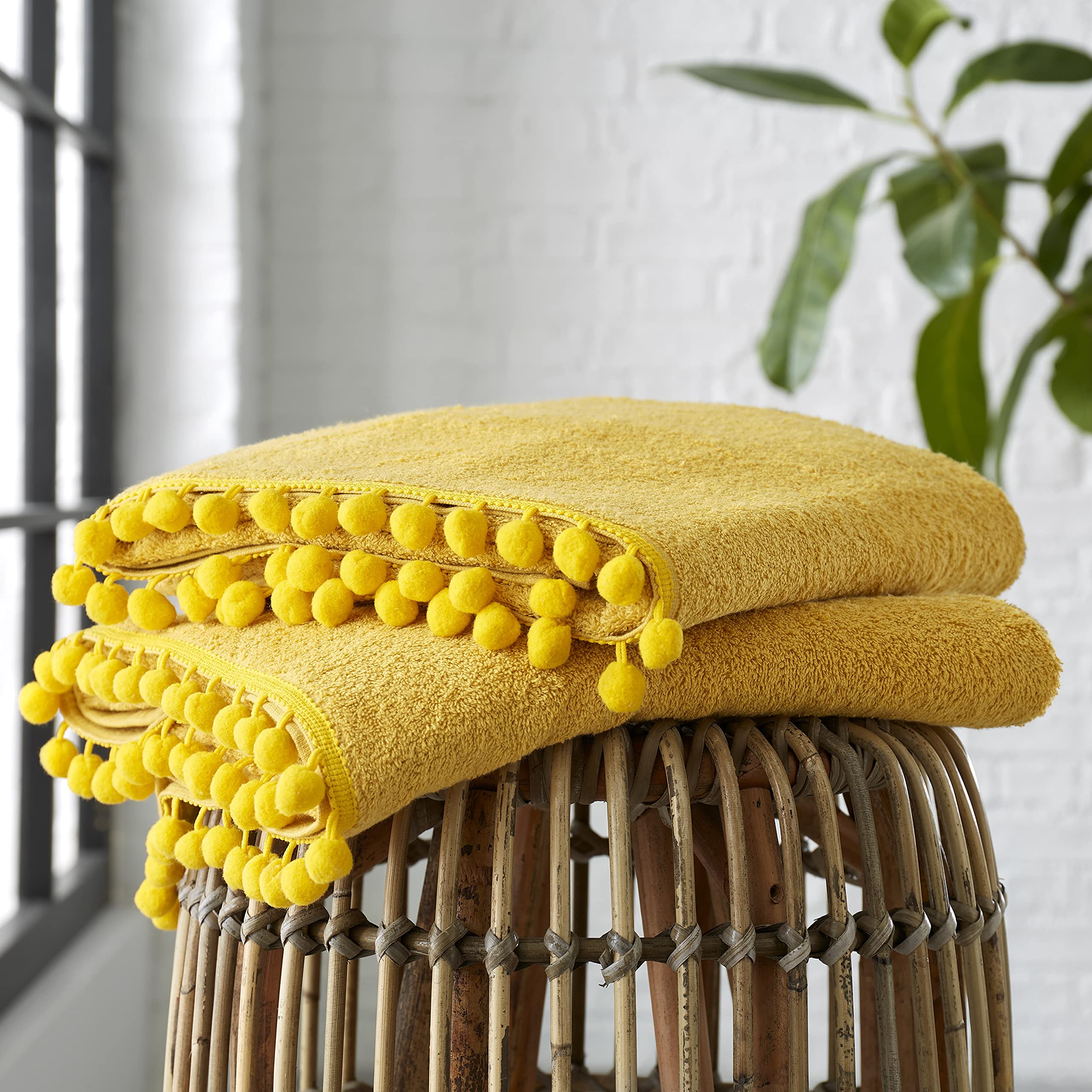 GC GAVENO CAVAILIA Luxury 2PK Pom Pure Cotton 550 GSM Hand Towels OR Ultra Soft Super Absorbent, Egyptian, Ochre, Pack of 2 Bath Sheet