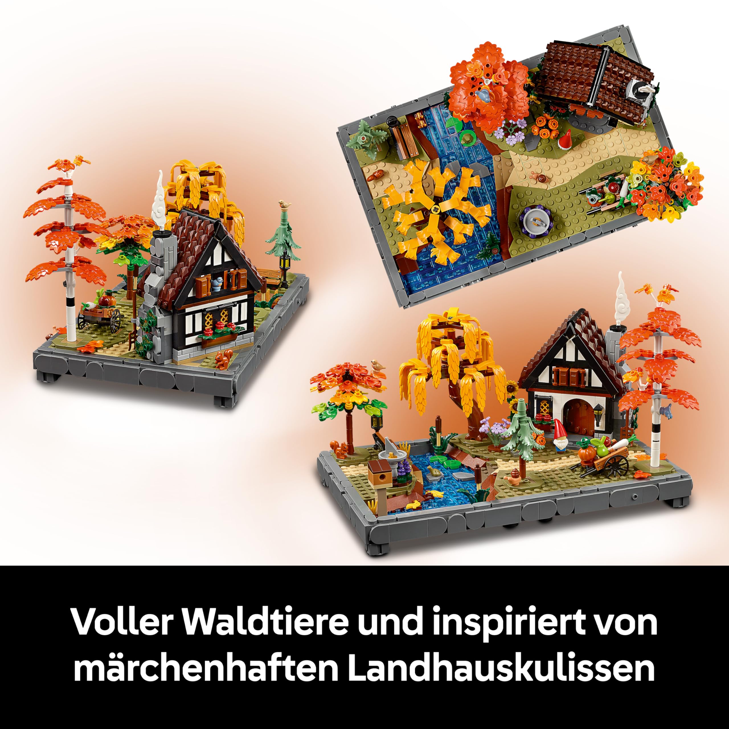 LEGO Icons Herbstlicher Landhausgarten - umgestaltbare Schreibtischdeko für Erwachsene - Tiere Minifiguren - Modellbau im Landhausstil - Kreatives Bauset - Geschenk für Männer & Frauen - 11372 3