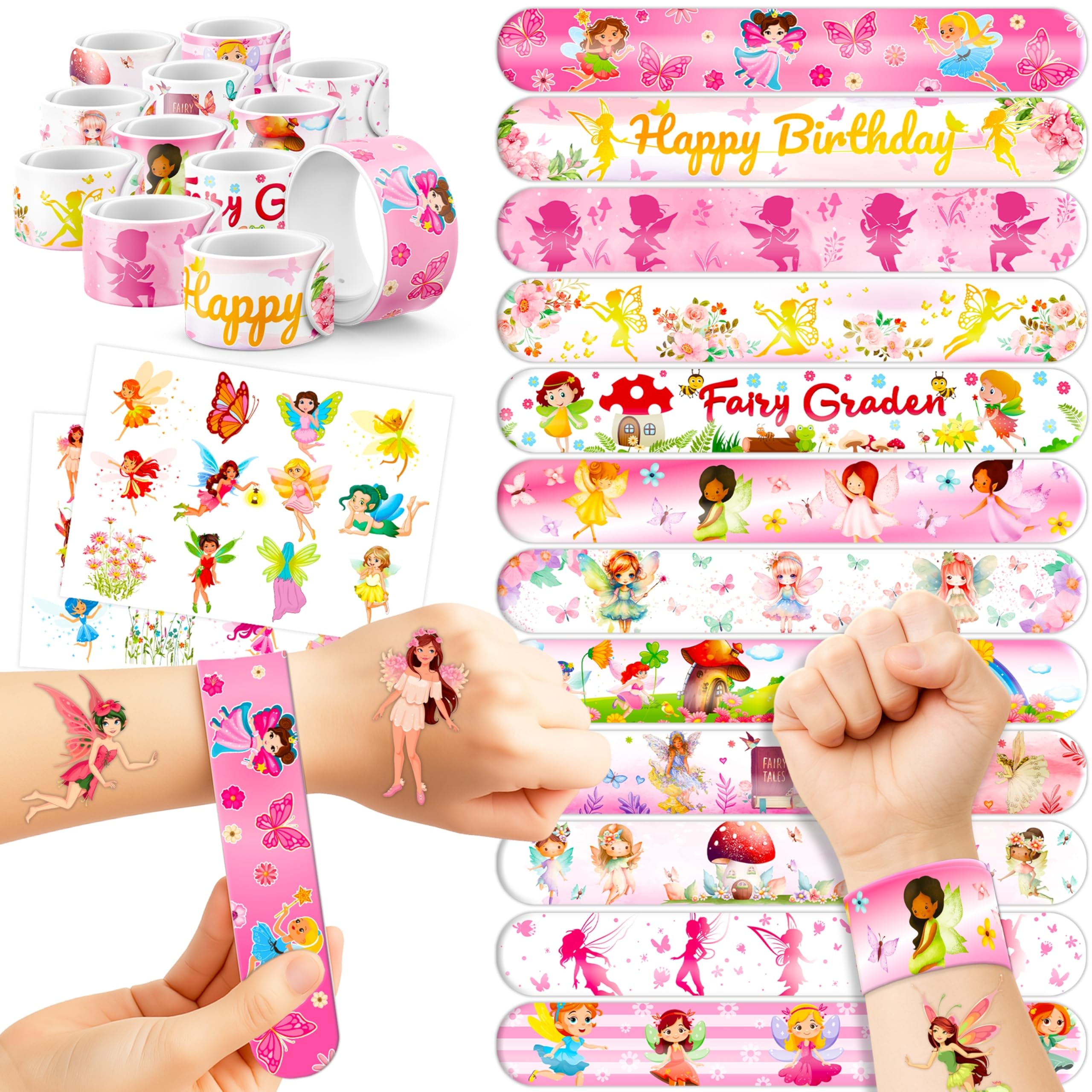 Photo 1 of 48PCS Fairy Party Favors - 24 Tattoos & 24 Slap Bracelets, Ideal for Fairy-Themed Birthdays, Baby Showers, and Classroom Rewards for Kids
