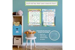 JJPRO Reward Chart for Kids Behavior,Dry Erase Chore Chart for Kid,Magnetic Routine Chart,Behavior Chart for Kids at Home.Includes 60 Tasks, 208 Stars-11“ x 14.5"-2 Pack Blue/Green
