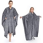 Poncho Blanket Super Soft Comfy Plush Wearable Fleece Blankets Gift for Adult Women Men Kids Throw Wrap Cover Indoors & Outdoors, 55''x 80'' Grey
