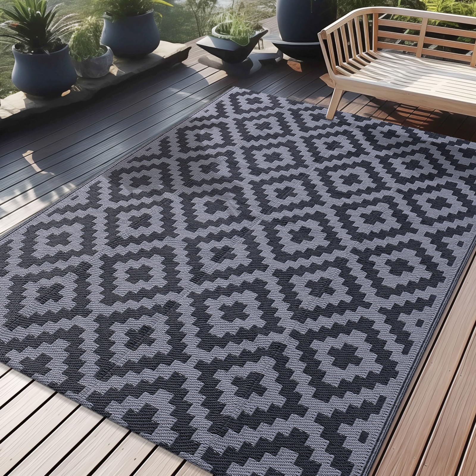 OLANLY Waterproof Outdoor Rug 5x8 ft, Reversible Plastic Straw Patio ...