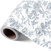 VCOOHM Blue Floral Wrapping Paper Roll - 17 Inches x 9.8 Feet - Vintage Blue Wrapping Paper for Birthday, Wedding, Bridal Shower, Chrismtas and Mother's Day Gifts