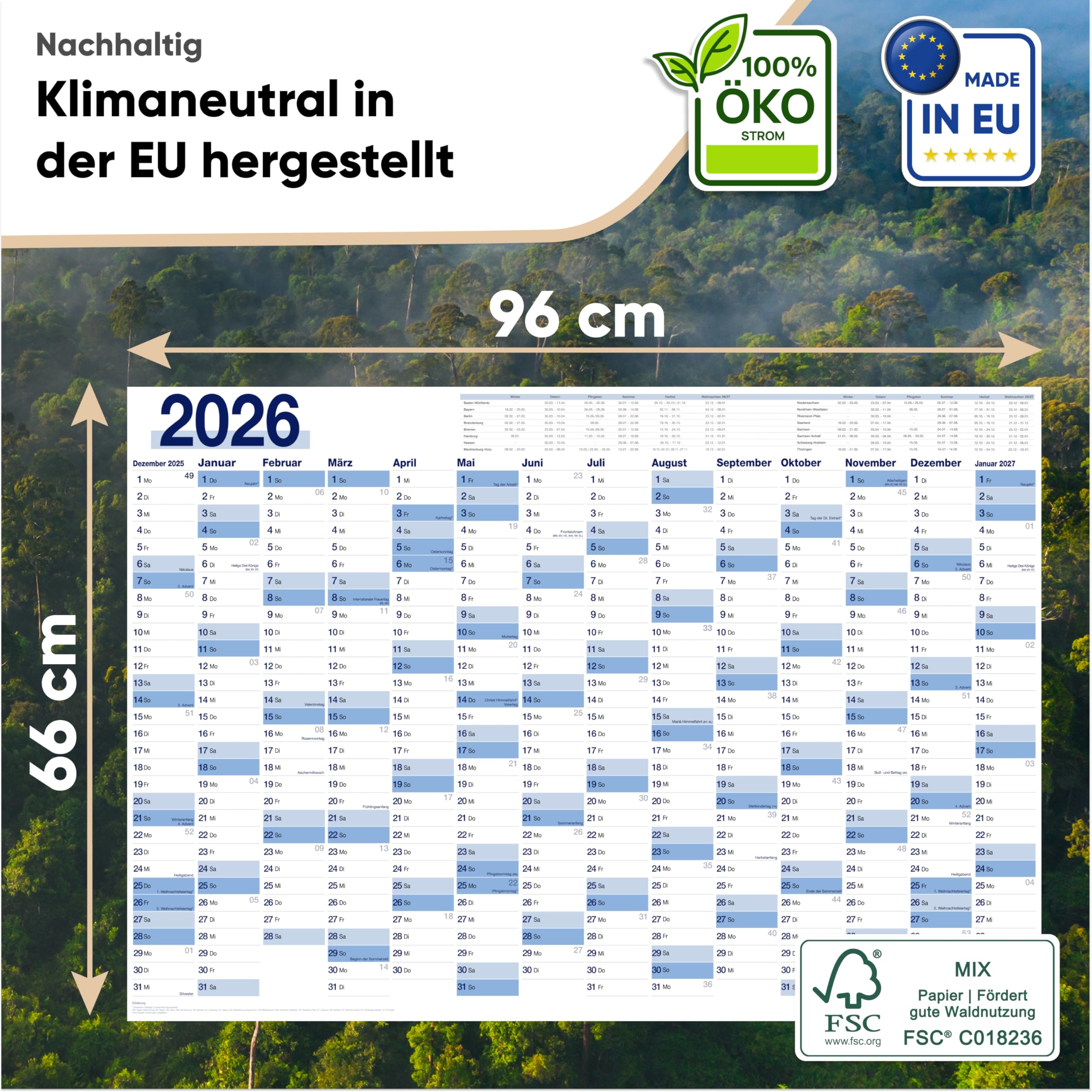 UNITURE® Wandkalender 2026 XXL – Großer Jahresplaner & Terminplaner für Büro, Schule & Familie | Übersichtlicher Jahreskalender 2026 I Wandkalender 2026 groß gefalzt I Calendar 66 x 96 cm 6