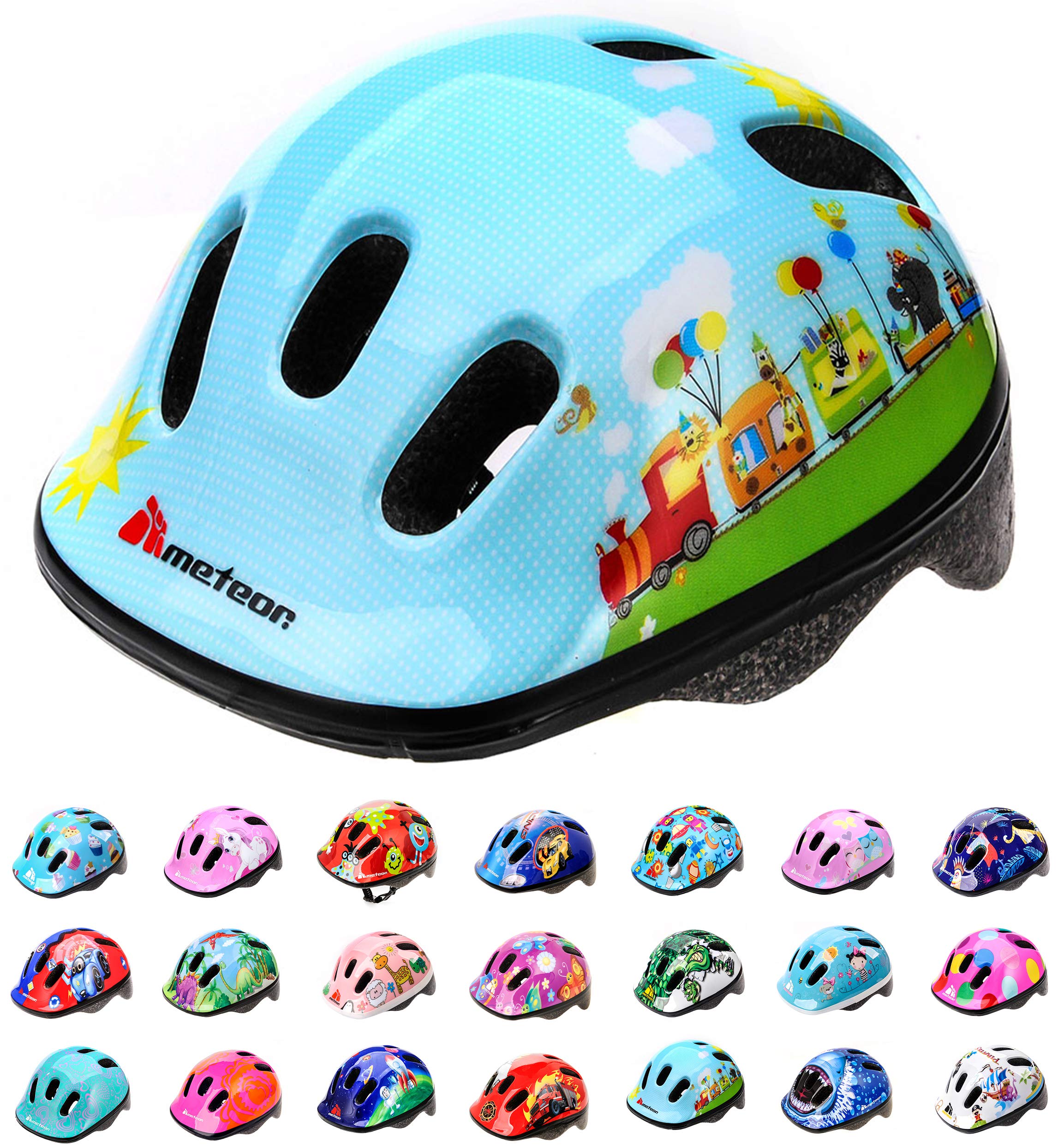 Meteor Kids Bike Helmet Train XS 44-48 cm, Toddler & Child Cycling Helmet, Lightweight Adjustable Scooter & Skate Helmet with Airflow Vents, Washable Padding, Safety Head Protection