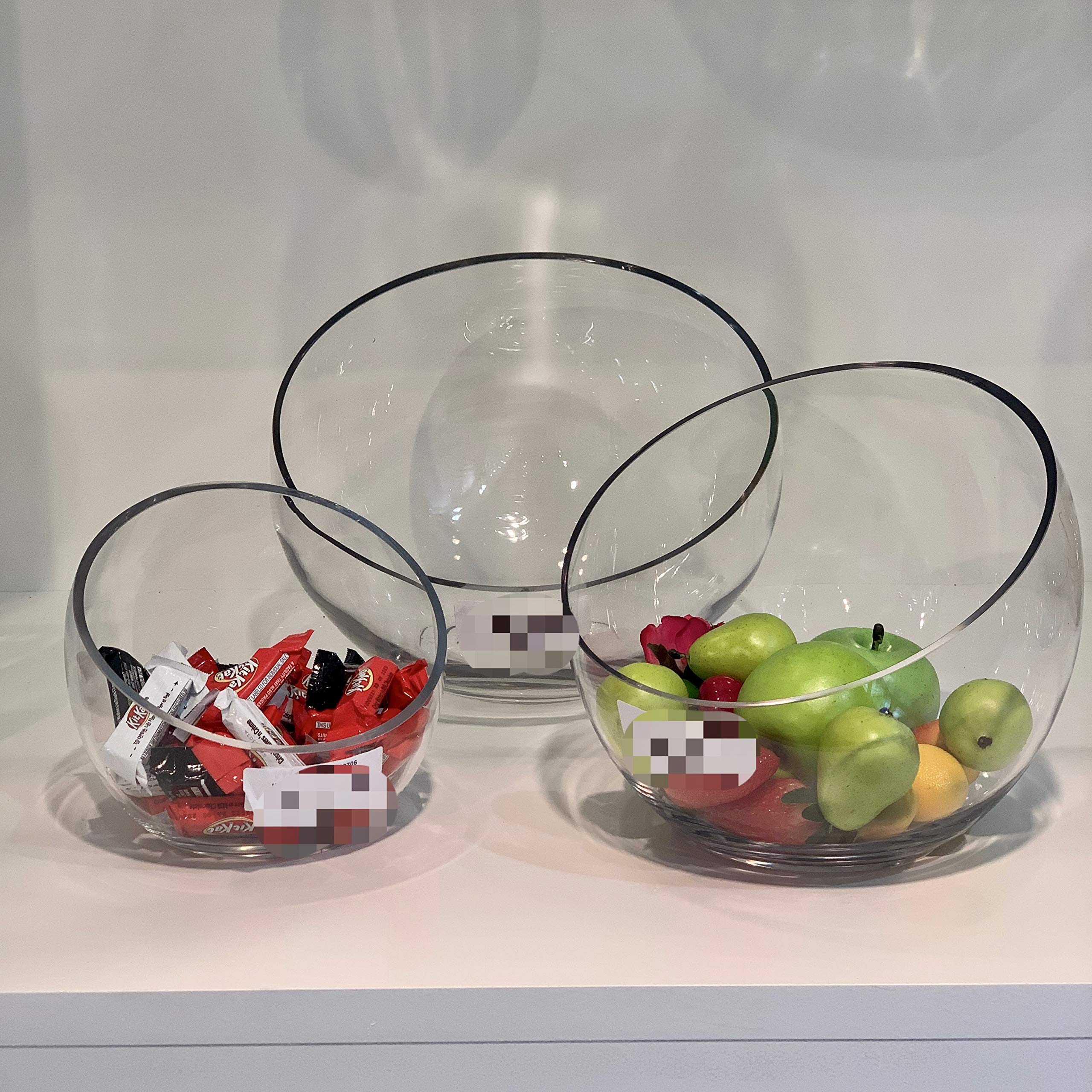 WGV Slant Cut Bowl Glass Vase, Width 7", Height 6", Clear Terrarium