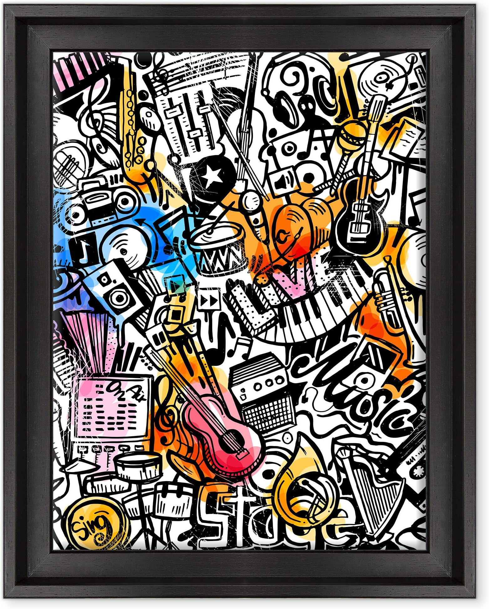 ConKrea Canvas Picture - Framed - Ready to Hang - Music Jazz Soul Blues Rock - Graffiti Illustration - Street Art 30 x 40 cm C - Colore Nero Contemporaneo