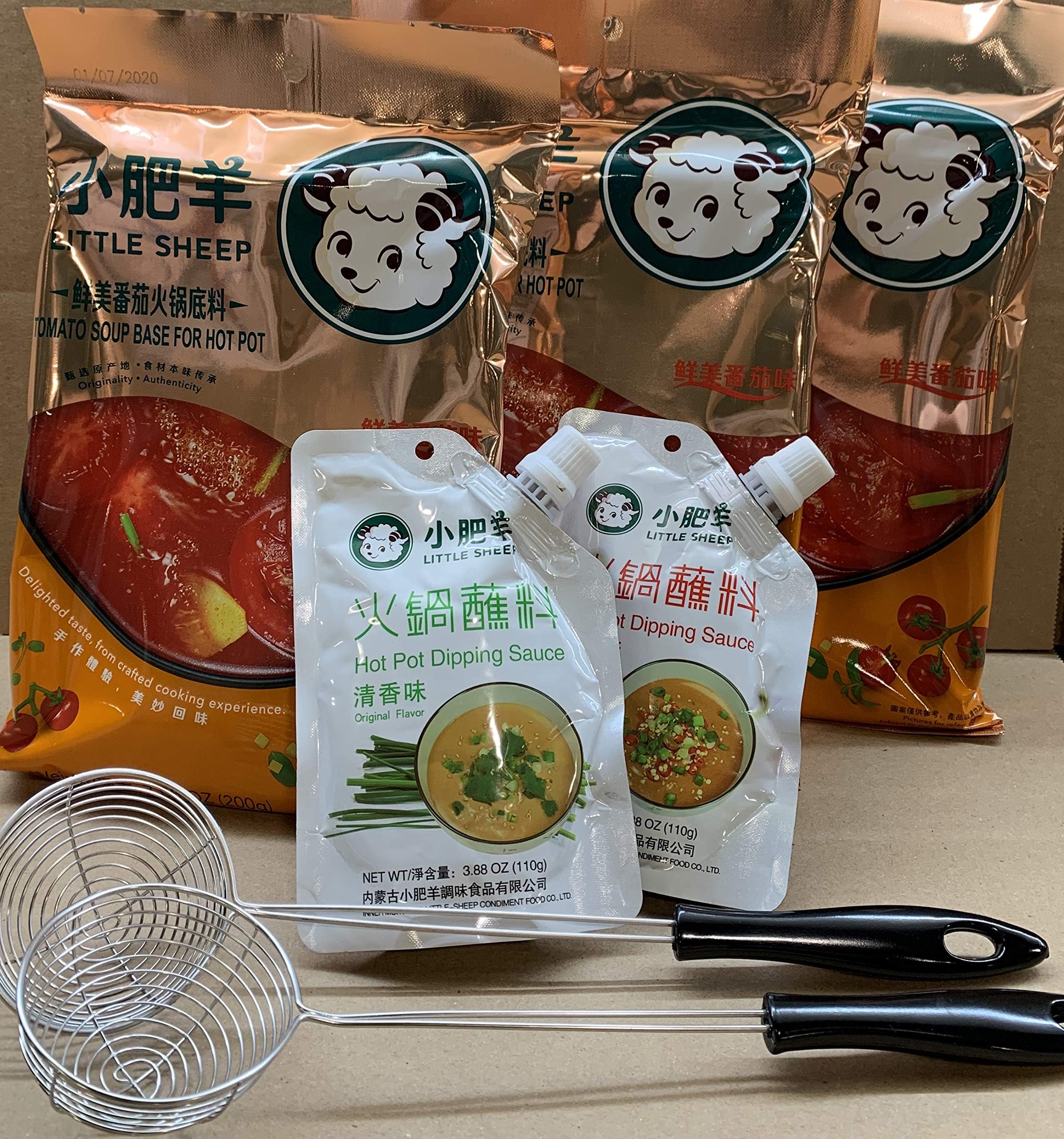 Little Sheep Hot Pot Soup Base With Dipping Sauce And 2 pcs Strianer ladleCombo Set (Tomato Soup Base)