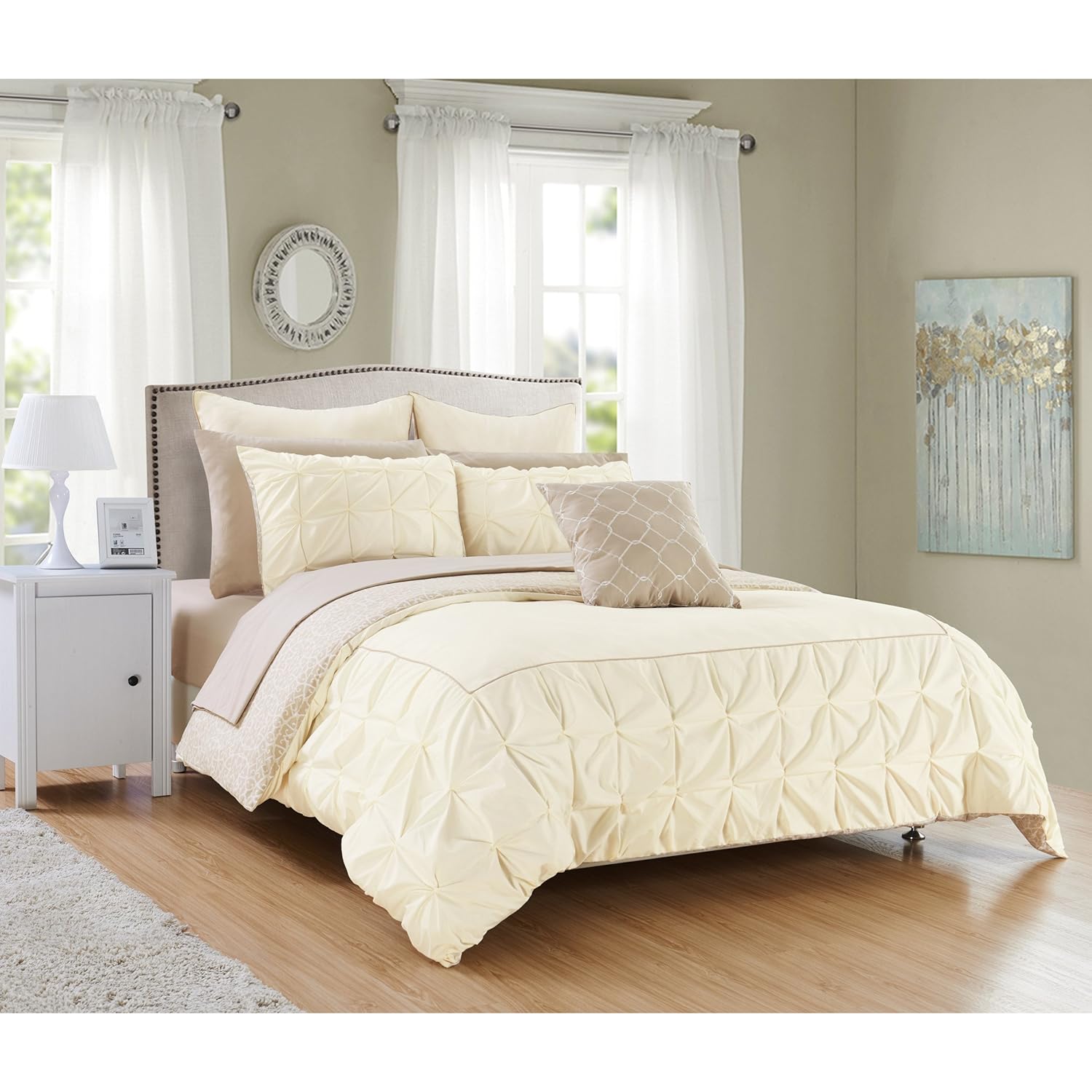 Amazon Com Ph 10 Piece King Beige Off White Comforter Set