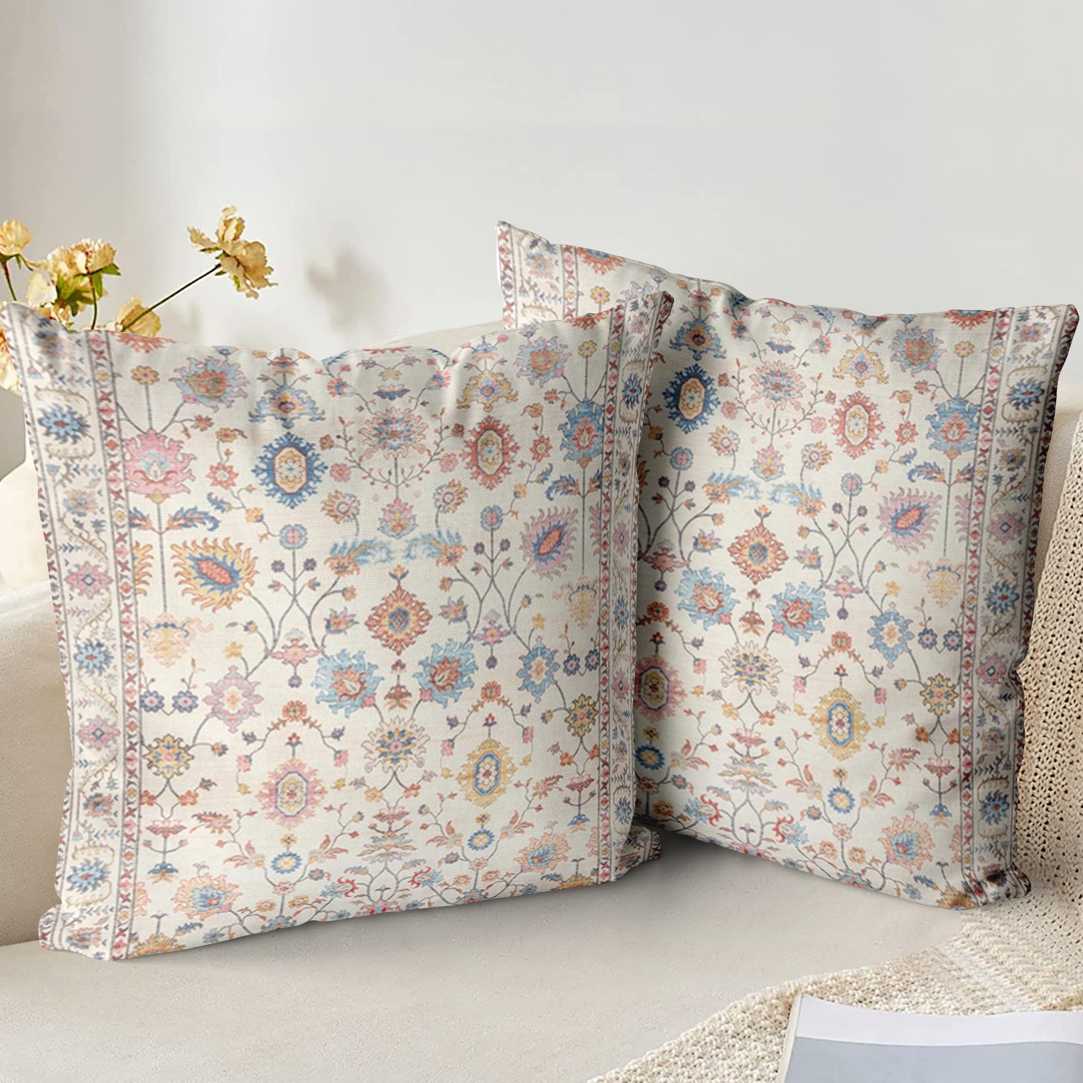 XPHZZL Cushion Covers 45cm x 45cm Set of 2 Square Throw Pillow Case Printed Boho Short Plush Cotton Soft Pillowcases for Outdoor Patio Sofa Balcony Living Room with Invisible Zipper 18x18 Inch