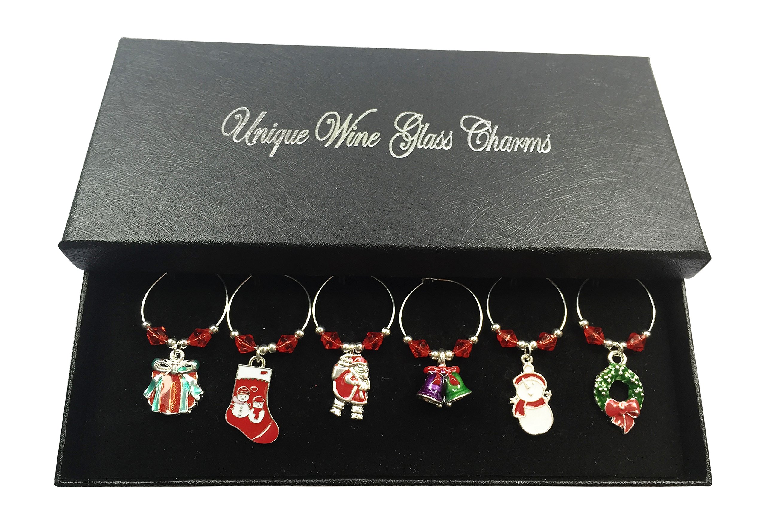 Libby's Market Place Set of 6 Christmas Wine Glass Charms with Gift Box