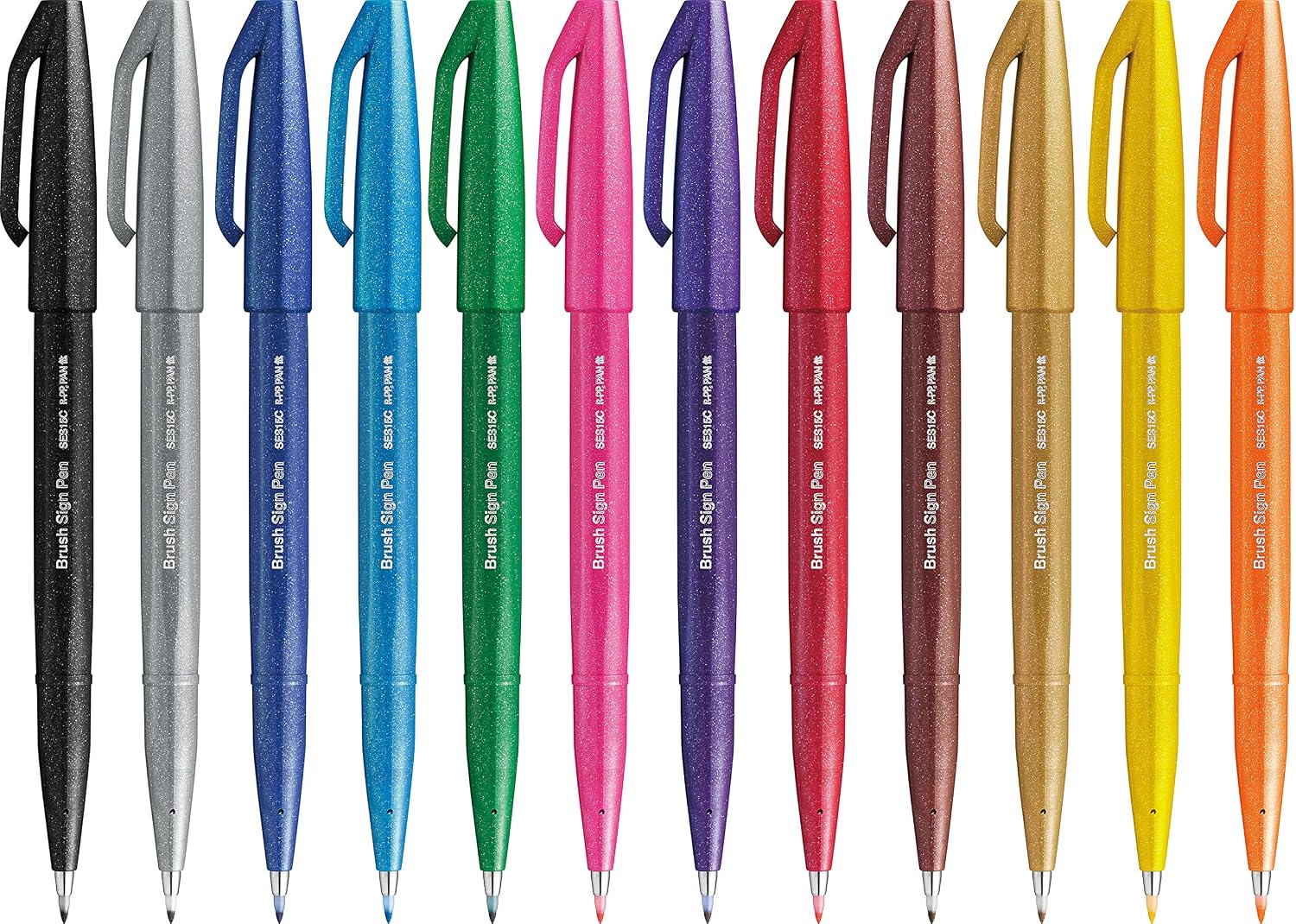 Pentel SES15C Brush Sign Pen Flexible Fiber Tip Marker Pen for Lettering Calligraphy, Illustration, 12 Colours