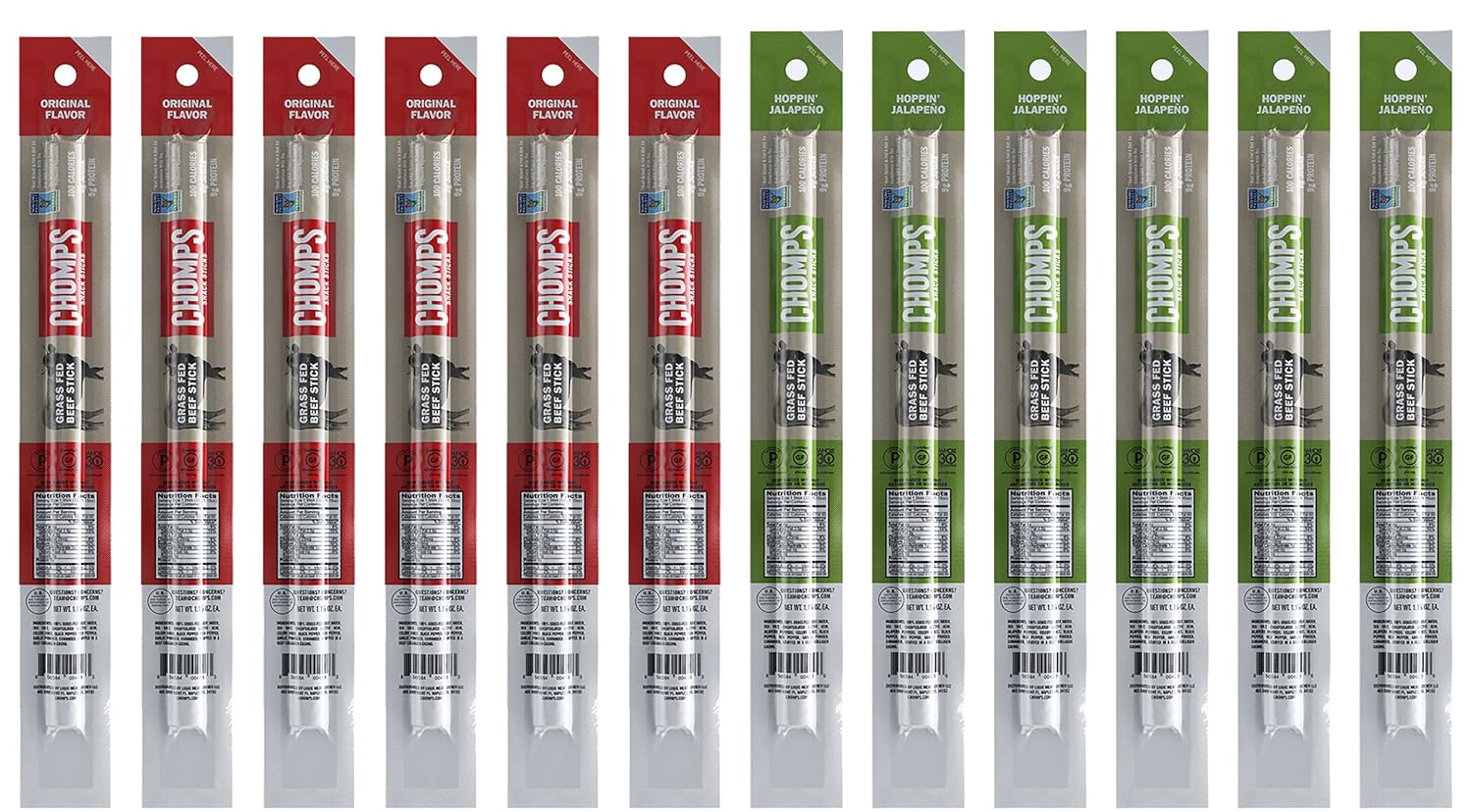 Chomps Grass Fed Beef Jerky Snack Sticks Variety Pack Of 12 Contains