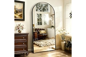 PUZONJIG 71x32" Large Arched Full Length Mirror, Black Floor Standing Mirrors for Bedroom, Full Body Dressing Mirror with Stand, Tempered Glass Safety Wall Mirror for Living Room, Bathroom, Entryway Decor