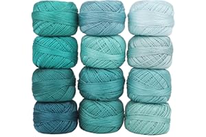 AMOHilos Size 8 Double Mercerized Egyptian Long Staple Cotton Pearl Thread 12 Gradient Colors per Box 5 Grams Ball Rainbow Color Embroidery Thread for Crochet Cross Stitch Hand Embroidery (12J)