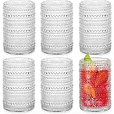 Nexboraque 6 Pack Vintage Drinking Glasses, 12 oz Clear Bubble Cups, Hobnail Drinking Glasses Embossed Water Glassware Set for Beverages, Beer, Water, Cocktail, Juice and Milk