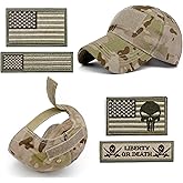Loneshark Tactical Military Mens Camo Baseball Hat with American Flag Skull Patch Patriotic Operator Camouflage Cap for Women
