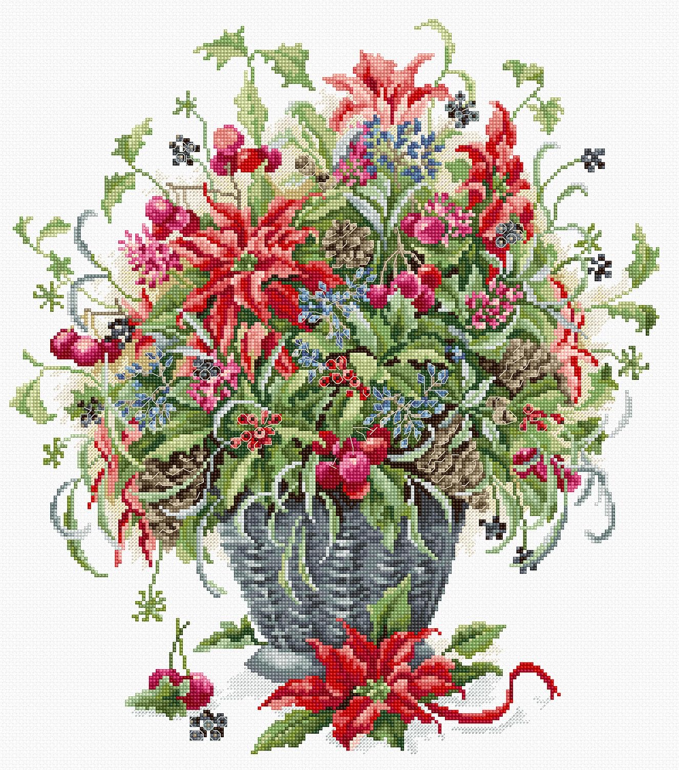 Luca-S B7002 December Bouquet - Cross Stitch Kit Gold