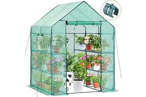 Ohuhu Greenhouse for Outdoors with Screen Windows, 57 x 57 x 76'' Walk in Plant Greenhouses Heavy Duty with Durable PE Cover, 3 Tiers 12 Shelves Stands Plastic Portable Green House with Shelf Clips