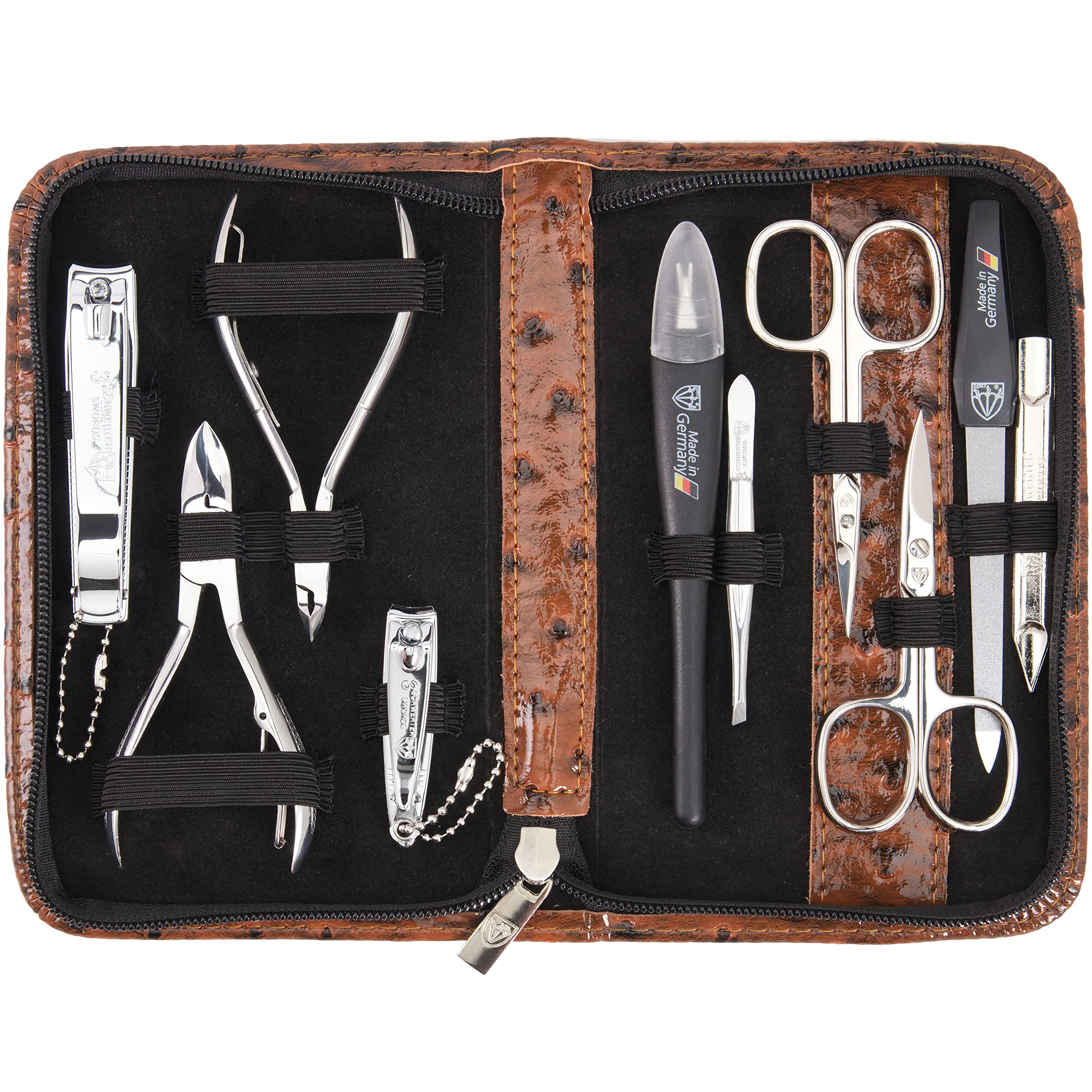 3 Swords Germany - brand quality 10 piece manicure pedicure grooming kit set for professional finger & toe nail care scissors clipper fashion leather case in gift box, Made by 3 Swords (6608)