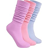 KUTTOR 3/6 Pairs Womens Slouch Socks Soft Breathable Scrunch Knee High Extra Long Boot Socks Retro Comfortable Size 5-11
