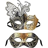 Civaner 2 Pcs Couples Masquerade Mask Metal Rhinestone Venetian Party Halloween Butterfly Face Mask Women Men