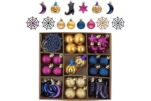 DECOR BY HANNAH DecorbyHannah Halloween Ornaments Decorations for Tree, 45ct Small Vintage Halloween Tree Ornaments with Jack-O-Lantern, Webs, Mini Shatterproof Gold Purple Halloween Tree Decorations for Home Party
