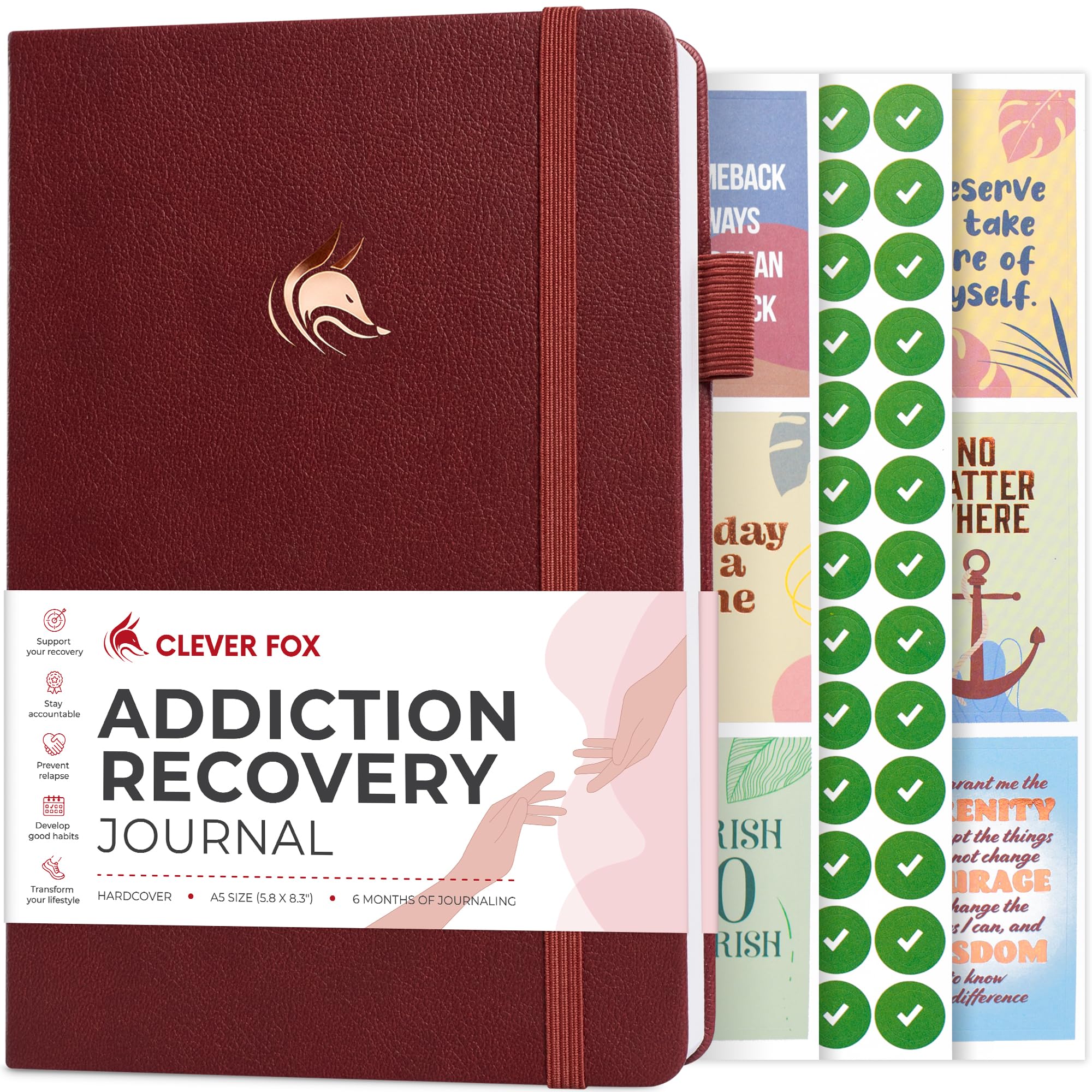 Clever Fox Addiction Recovery Journal – Guided Sobriety Workbook for Alcohol, Drug, Gambling, Eating & Other Addictions – Daily Planner to Support Recovery Progress – A5 Size (Burgundy)