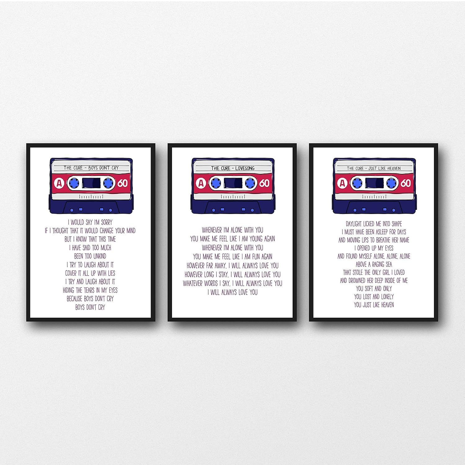 Amazon Com Set Of 3 The Cure Lyrics Unframed Prints Handmade