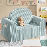 Tiny Land 2-in-1 Foldable Kids Couch, Thick Foam Corduroy Sofa with Pocket | Convertible Kids Chair for Playroom, Bedroom or Living Room, Cozy &amp; Soft Toddler Couch, Ideal Gift for Boys &amp; Girls,Blue