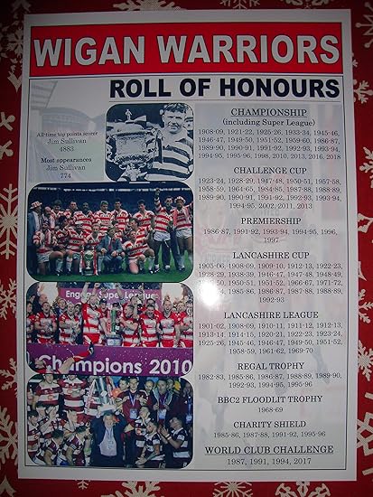 Amazon Com Sports Prints Uk Wigan Warriors Club History Roll Of Honours Includes 18 Grand Final Souvenir Print Sports Outdoors