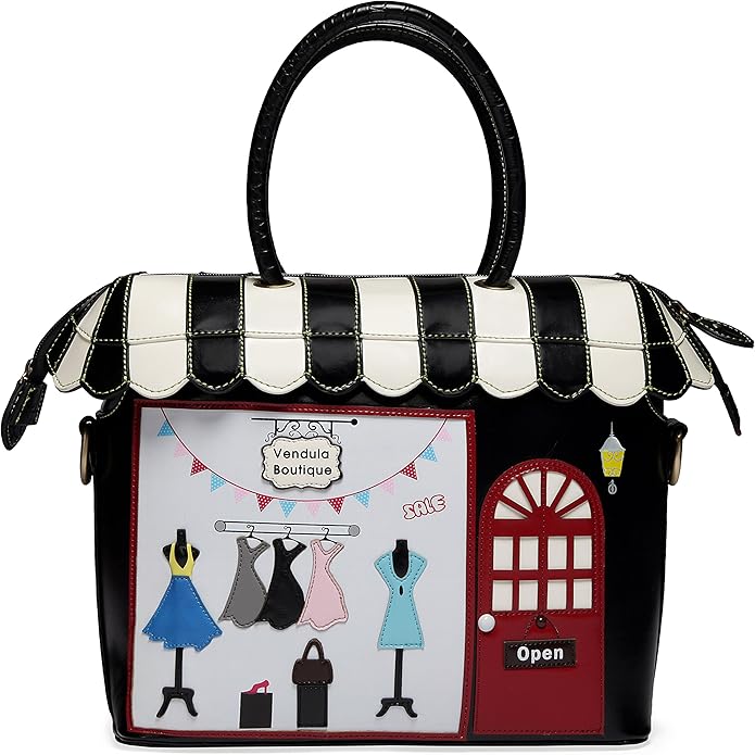 Vendula London Women Designer Handbag Boutique Faux Leather Grab Shoulder Bag Crossbody Black