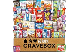 CRAVEBOX Snacks Box Variety Pack Care Package (65 Count) Christmas Treats Gift Basket Adults Kids Grandkids Guys Girls Women Men Boyfriend Birthday Cookies Chips College Student Office School