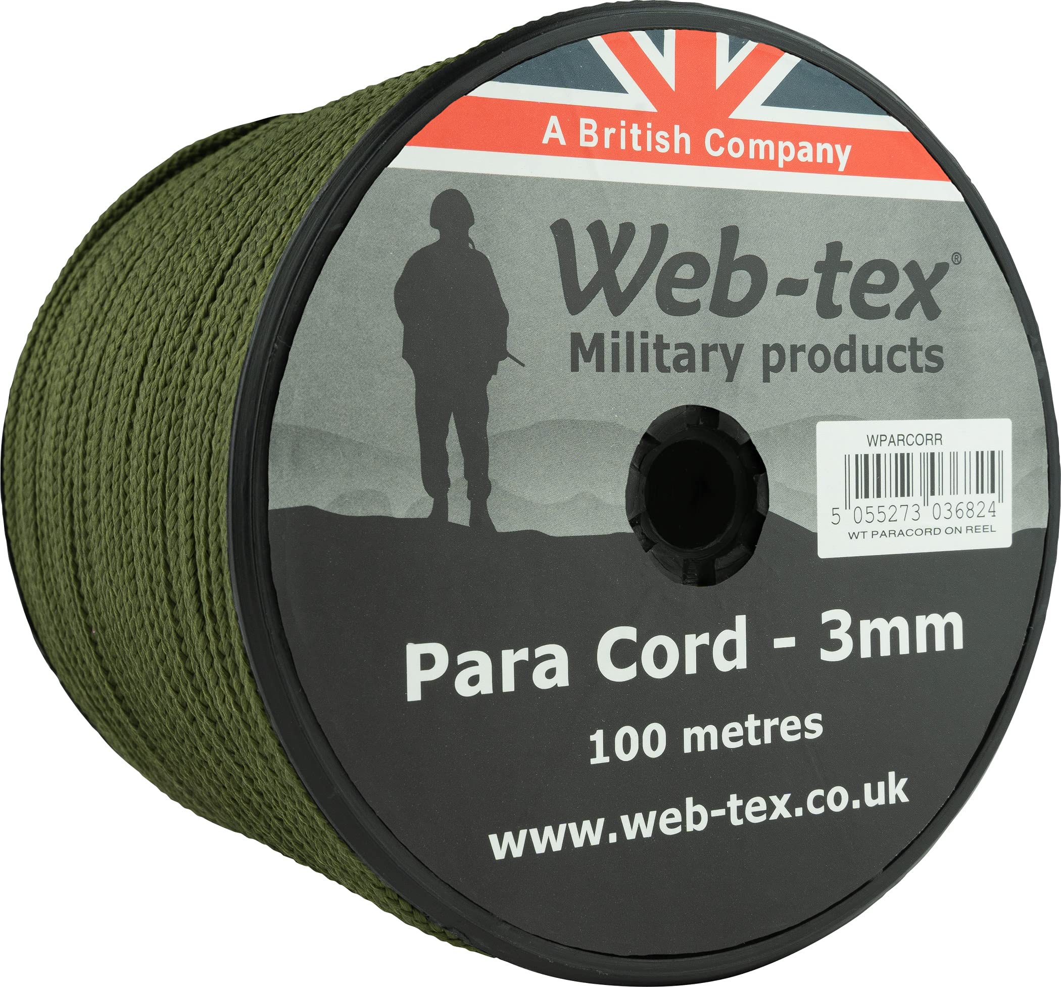 Web-tex Paracord Reel 100m x 3mm, Durable Polypropylene Parachute Cord, 70kg Breaking Strength, 330ft length โ Ideal for Camping, Bushcraft, Hiking, DIY Crafts, Survival Kits and Hammocks - Green