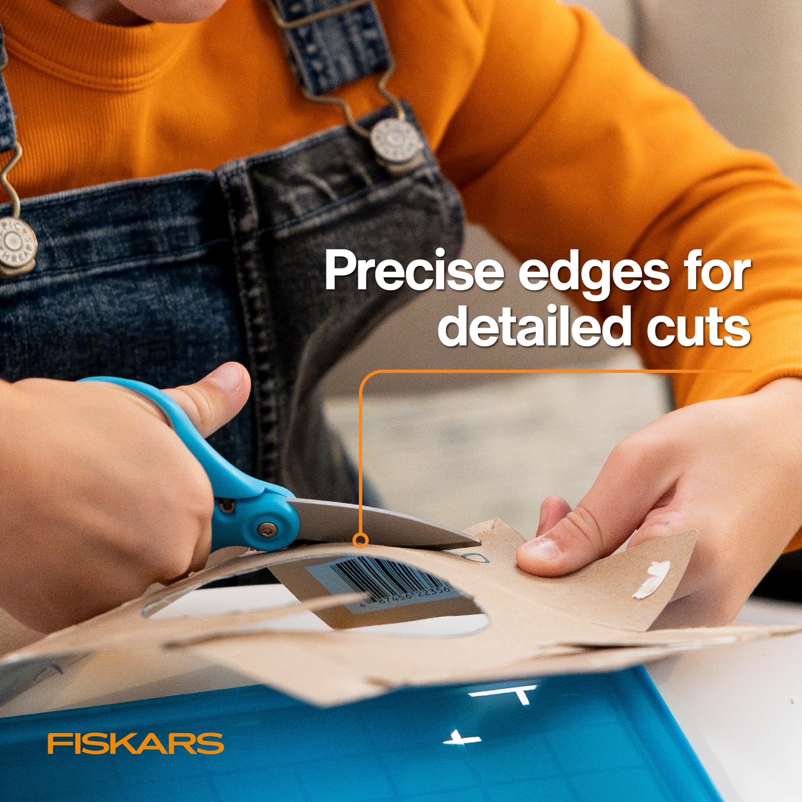 Fiskars Kids Super Scissors – Cutting Power for Cardboard, Foam, Felt & More with SoftGrip Handles, For Crafting and School Supplies, 6 inches