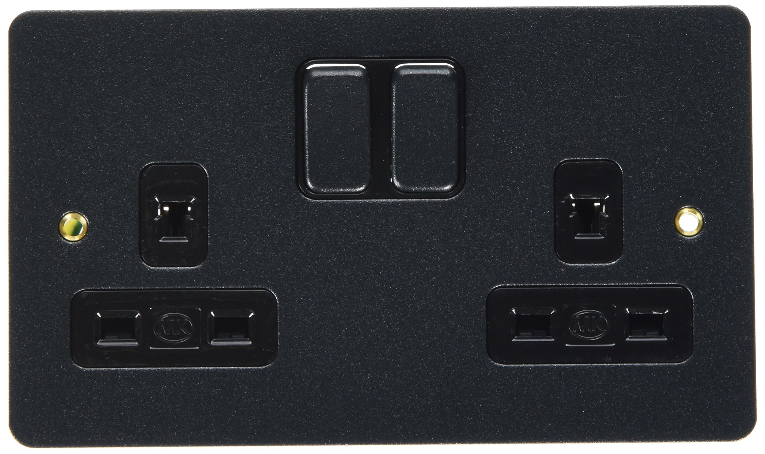 MK Edge K14246LBKB 13A Double Switched Socket/Non-Standard/Double Pole/Clean Earth - Lustrous Black