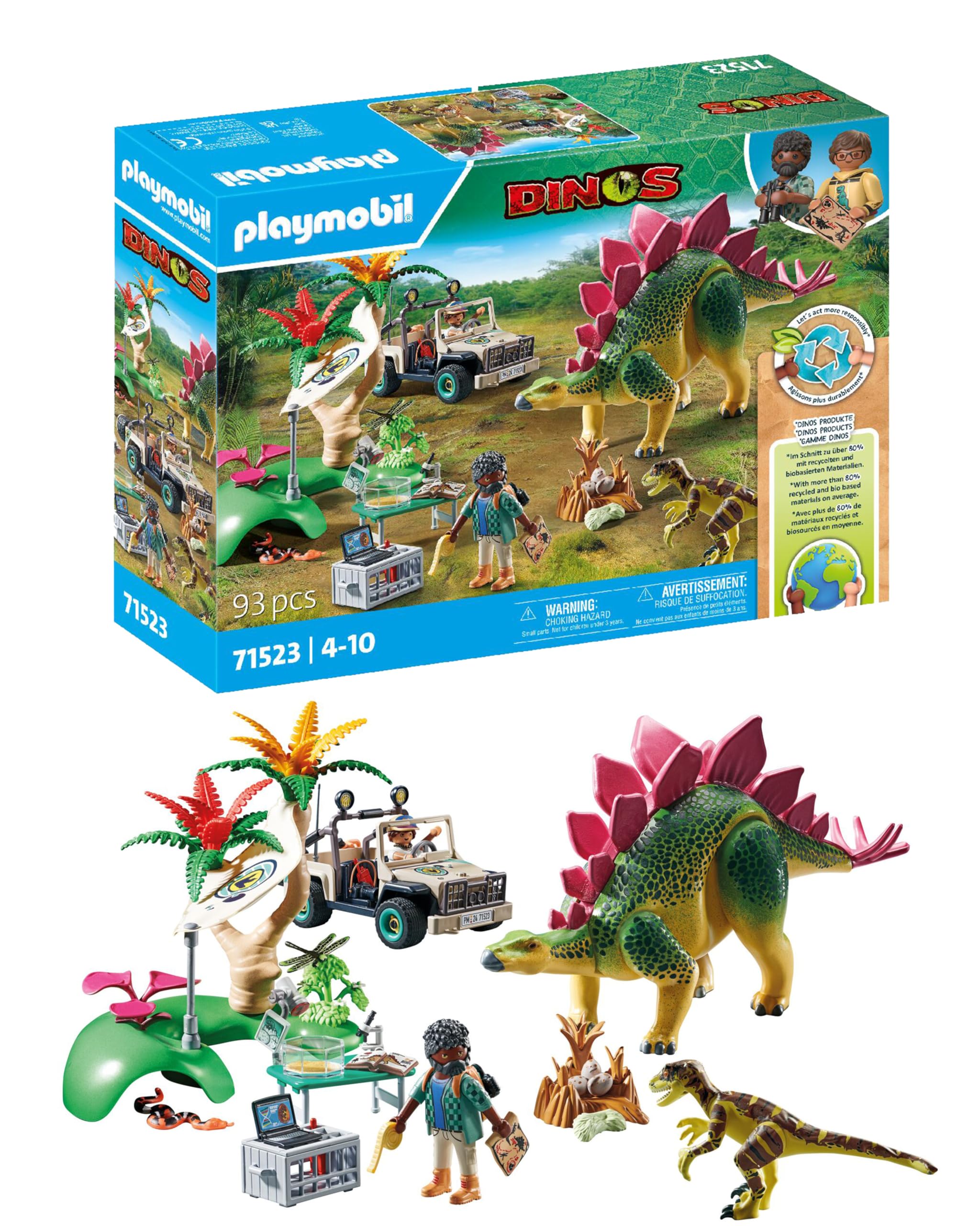 PLAYMOBIL 71523 Dinos: Research Camp with Dinos, thrilling explorer tour with the researchers, including walkie-talkie, microscope, and dino eggs, sustainable play sets suitable for children ages 4+