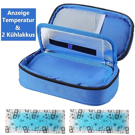 Insulin kühltasche Diabetiker Tasche Medikamenten Kühltasche für Diabetikerzubehör mit Kühlakkus (Blau)