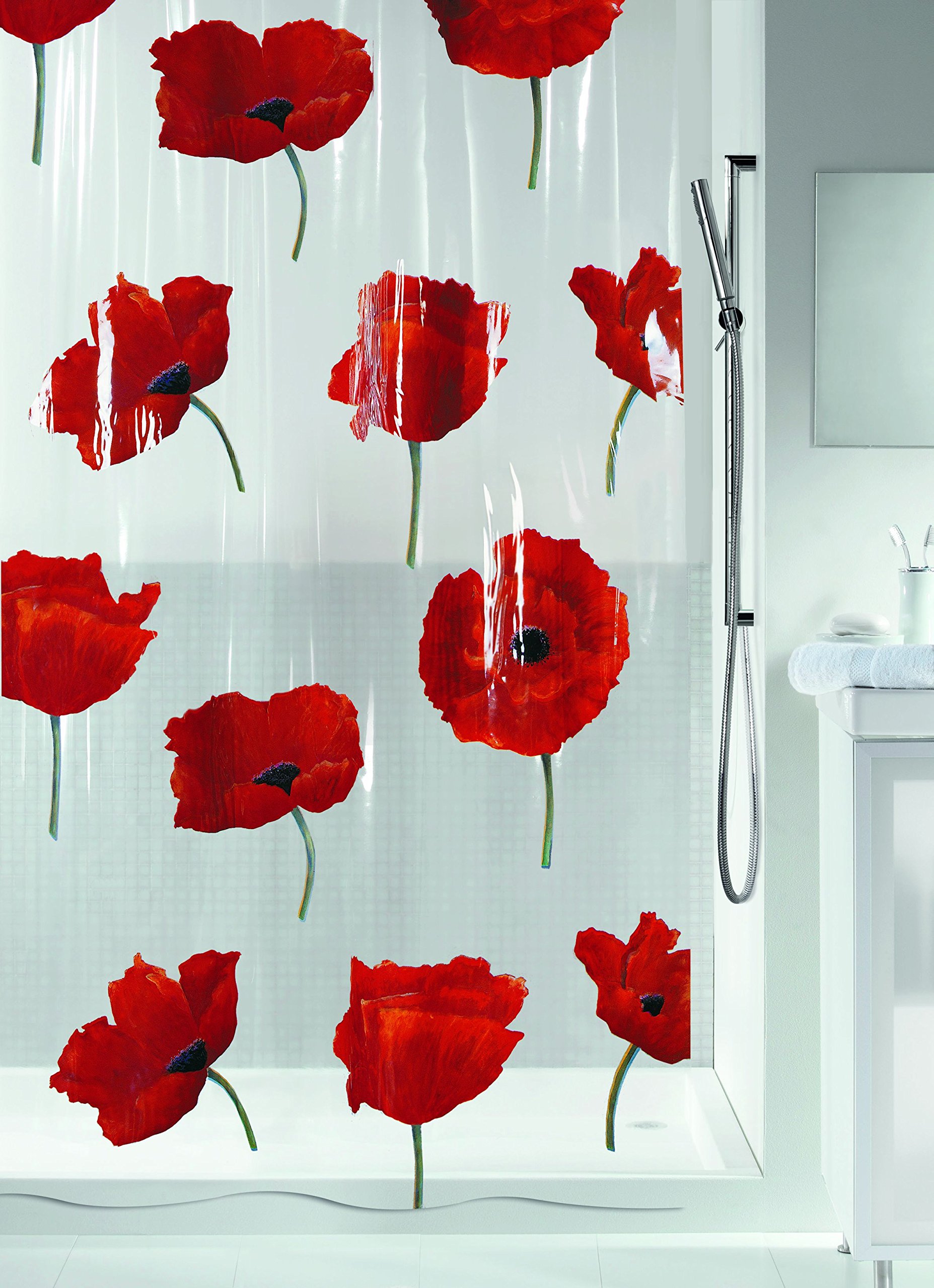 Spirella Anti-mould shower curtain Poppy Cinnabar Anti-bacterial, washable, waterproof PVC 180x200cm