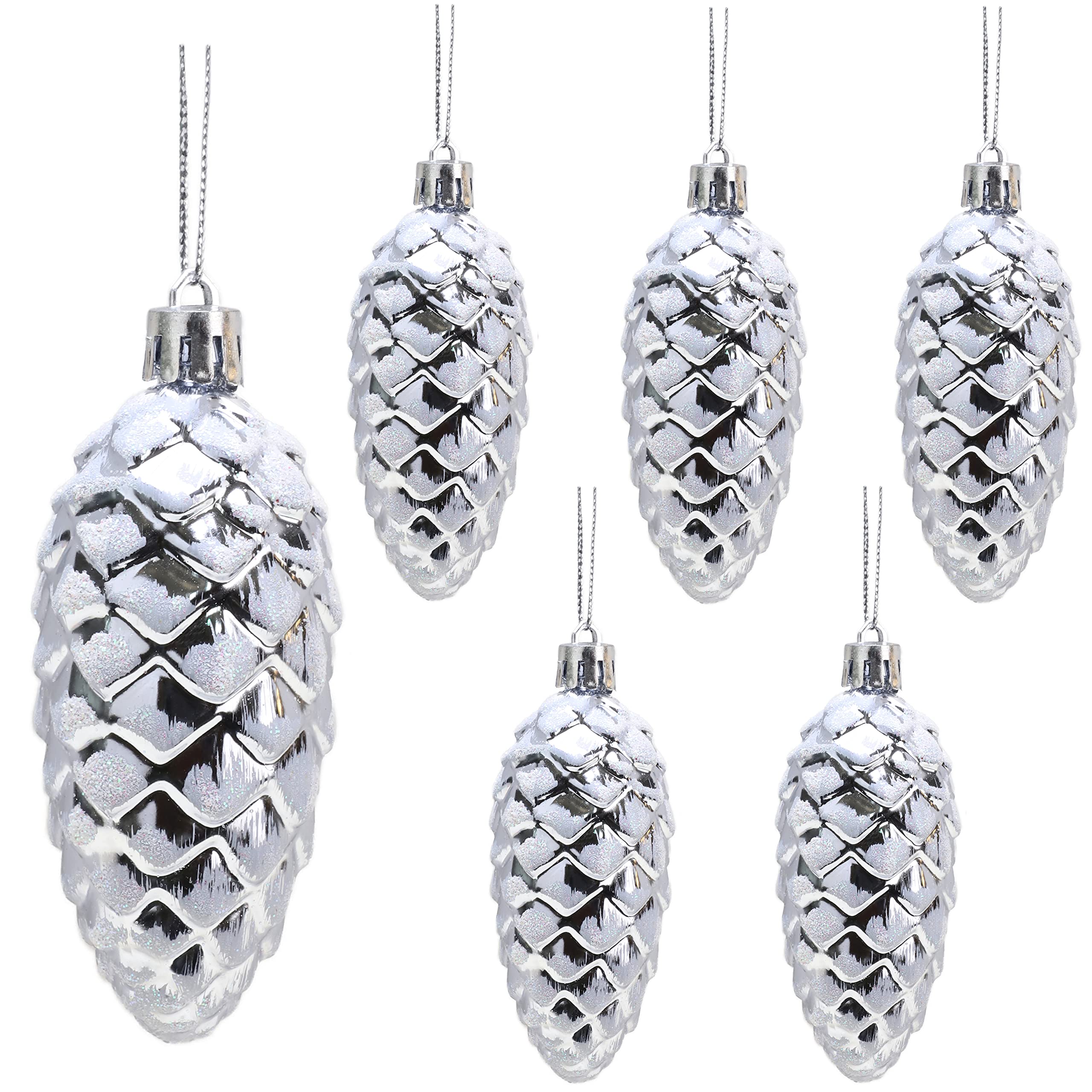 Christmas Concepts® Pack of 6–90mm Shiny & Glitter Decorated Pine Cone Baubles – Christmas Tree Decorations (Graphite)